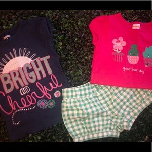 2 shirts with matching shorts